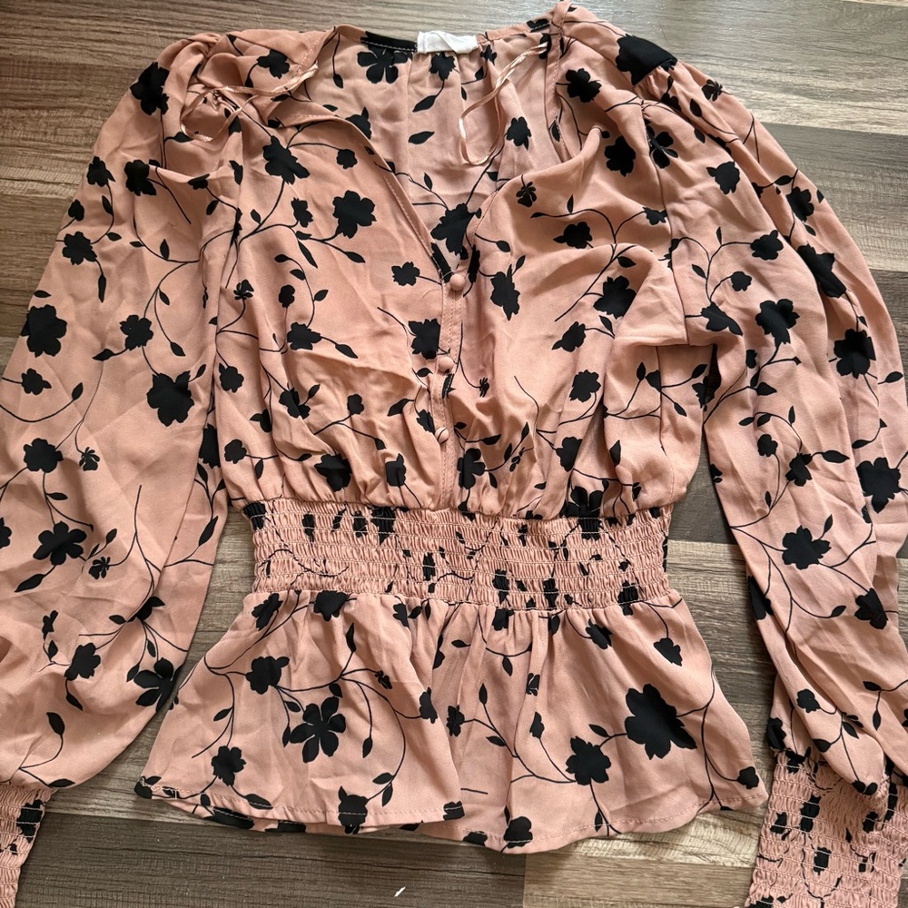 Sienna Sky Black Floral on Pink Blouse